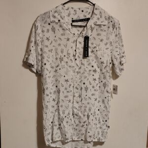 🌴 Edgar + Ash Men’s Novelty Print Button-Down Shirt – NWT 🌭🦈